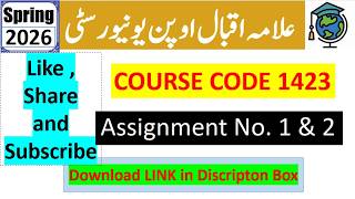 ⏩ AIOU Code 1423 Solved Assignment No.1 & 2 Spring 2026 || English–I || Bachelor BA/B.Com/ADP