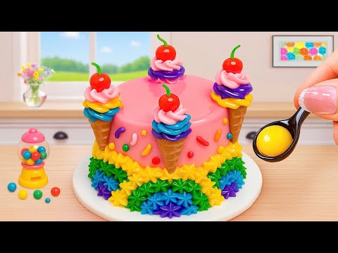 Mini Rainbow Cake For National Ice Cream Day 4K | How to Make Rainbow Cake Decorating Ideas