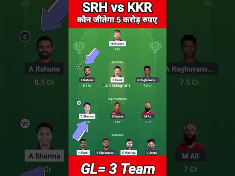 SRH vs KKR Today Match Prediction | Sunrisers Hyderabad vs Kolkata Knight Riders Dream11 Team #ipl