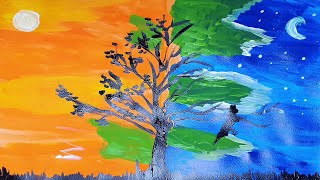 Acrilic Painting  🎨 DAY & NIGHT 🎨| How to Draw | Magic Paintings | Relaxing Music