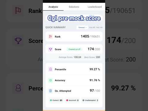 😍Ssc cgl pre score😍 #trendingshorts #relaxingmusic #adventure #mockscore #sscgl #cutoff #8thpay