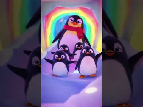 Penguin & Babies Slide Through a Rainbow Ice Tunnel! 🌈❄️🐧👶 #Shorts