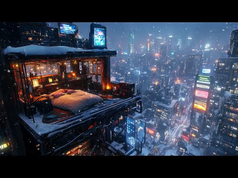 Cyberpunk Winter Escape: Snow And Ambient Music | Cozy Room Above The Frozen City