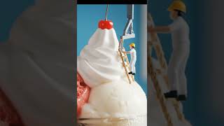 "Tiny Workers Take on a Giant Glass of Ice Cream! 🍨👷‍♂️😂" #TinyWorkers #GiantIceCream #SweetMission