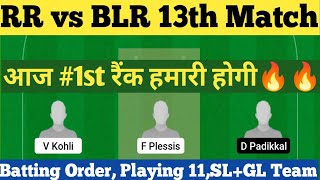 rr vs rcb dream11 team | rajasthan vs bengaluru dream11 team prediction |dream11 team of today match