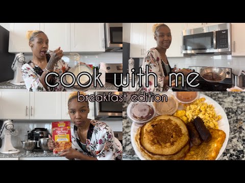 COOK WITH ME, BREAKFAST EDITION: PANCAKES + EGGS + HASH BROWNS + SAUSAGE|Jayanarose