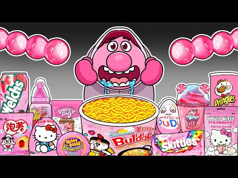 ASMR MUKBANG 🍩🍞 Pink Food Challenge with EMBARRASSMENT | Tastytoon