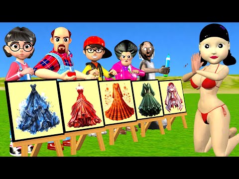 Scary Teacher 3D vs Squid Game Challenge: Beautiful Dress Drawing or Error & Dressing Room 5 Times