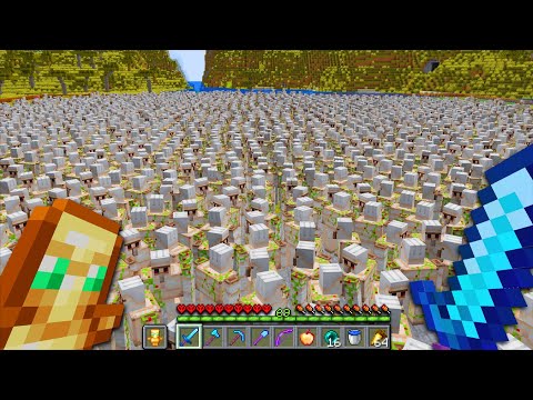 500 IRON GOLEMS vs MAX LEVEL RAID in Hardcore Minecraft!