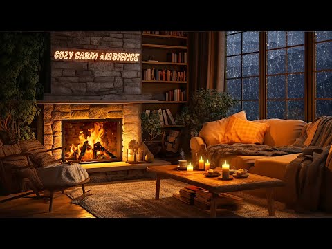 Cozy Cabin Ambience with Smooth Jazz Music | Rain & Fireplace Sounds for Relaxing, Sleeping  🔥