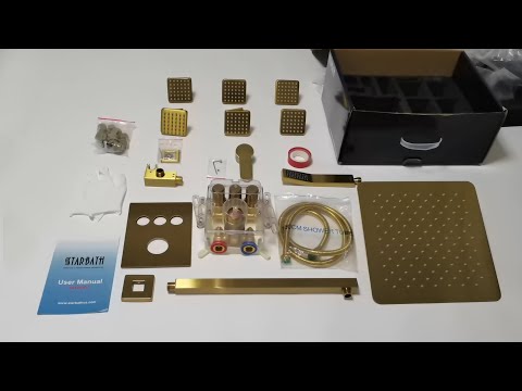STARBATH Wall Mounted Shower System with 6 Body Jet Push Button Gold Unboxing
