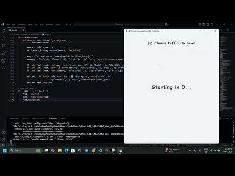 Python Tkinter Memory Game Project | Emoji Puzzle Game with Difficulty Levels & Timer