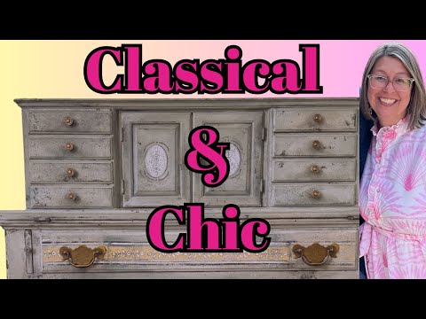 Thrifted Writing Desk Glow Up with DIY Paint & Classical Cameo paint inlay from IOD and Annie Sloan