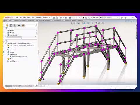 Steel Stair Bridge Simulation in SOLIDWORKS: Static Study & Stress Analysis Tutorial