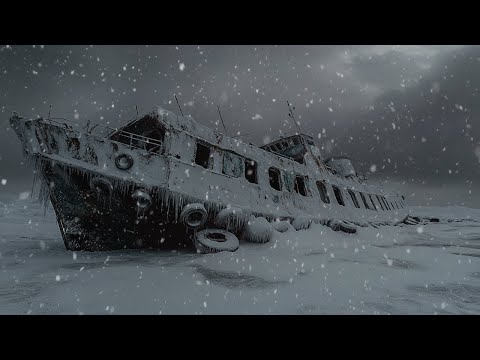 Old Ship Buried in Snow at Sea | Relax with Blizzard Sounds | Solution for Insomnia