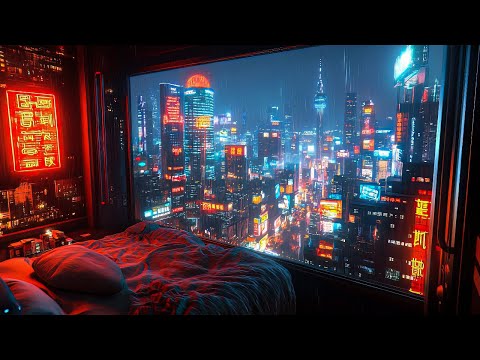 Cozy Cyberpunk Escape: Rain and Ambient Music | Bedroom Escape in the City