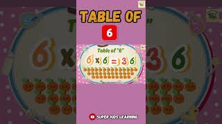 Table of Six 6 , Tables Song Multiplication #shortvideo #mathforkids #learningforkids