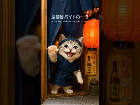 「むぎの居酒屋バイトの1日に密着」#cat #バイト #マンチカン #猫 #cute #動物 #shorts