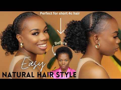 Quick Easy 10 Minutes Hairstyle for Short Natural 4C Hair- Awkward length / twa friendly