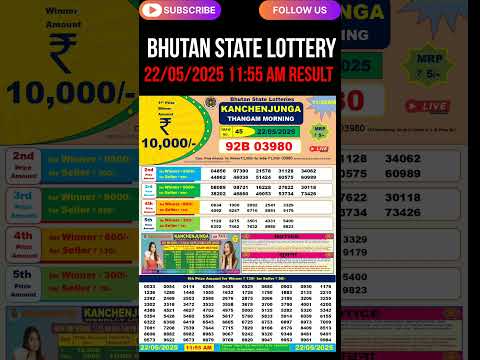 Bhutan State Lottery Result 11:55 AM 22/05/2025