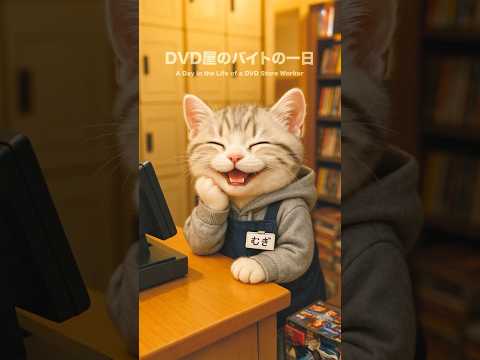 「むぎのDVD屋のバイトの一日に密着」　#cat #バイト #animation #マンチカン #funny #猫 #cute #動物 #funnycats #pets
