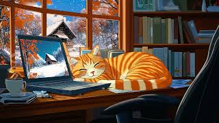 Cozy Winter Study with Cat & Lofi Beats |• Relaxing and Soothing Lofi Beats Mix 🐾