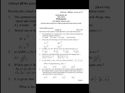 NEB Class 12 Mathematics Question Set "V" #mathematics #music