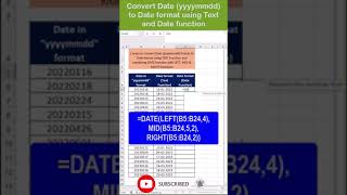 Excel Date Formatting Tips - Converting yyyymmdd Dates Using TEXT and DATE Functions #shorts