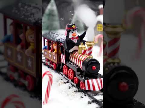 Penguin Drives a Toy Train Made of Candy! 🚂🍭🐧 #Shorts
