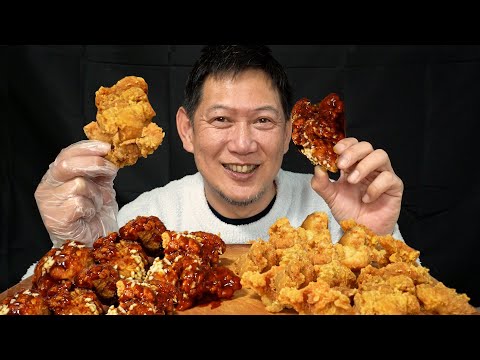 [ASMR] Eating Korean fried chicken with my dad 🍗 [Mukbang / Chewing sounds]