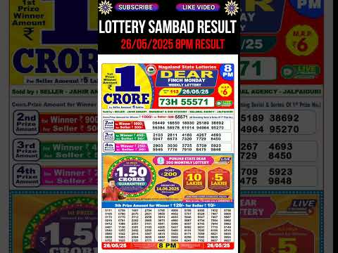 Nagaland State Dear Lottery Sambad Result Evening & Night 8PM Result 26.05.2025