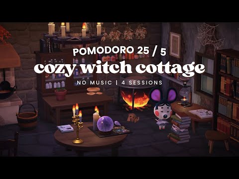 ⏱ Pomodoro 25/5 🔮 Cozy Witch Cottage ⚗  No Music | Fireplace Ambience | Cauldron Bubbling 🎧