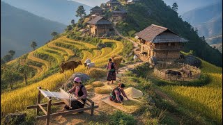 Rural Life at Vietnam–China Border | Feeding Cows, Drying Rice & Weaving Flax in the Mountains