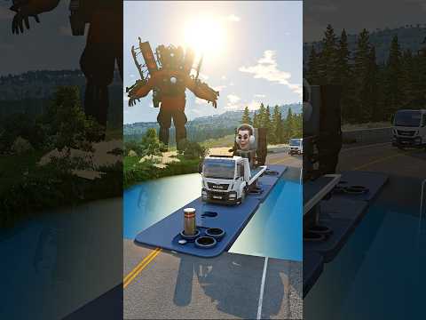 Skibidi Toilets & Cement Truck drive bollard crash – BeamNG.drive
