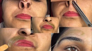 Upper lips waxing,Forehead waxing and nose hair curling tutorial/ #waxing #nosehaircutting #skincare