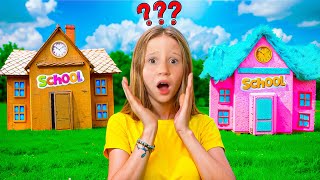 Cardboard and Fluffy School Adventure for kids with Nastya