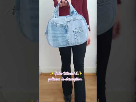 Turning old jeans into a bag 🪡 thrift flip jeans #denimdiy #diybag #sewingtutorial