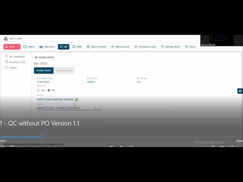 BETs ERP | 11 - Quality Check with Out PO | Inventory/Procurement Module