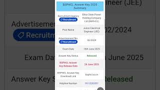 BSPHCL JEE answer key released #hindisong