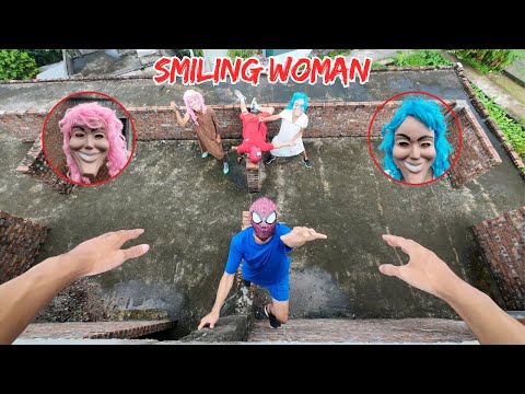 Real Life Escape Rescue of Red Spider Man From Smiling Woman ( Horror Parkour POV )