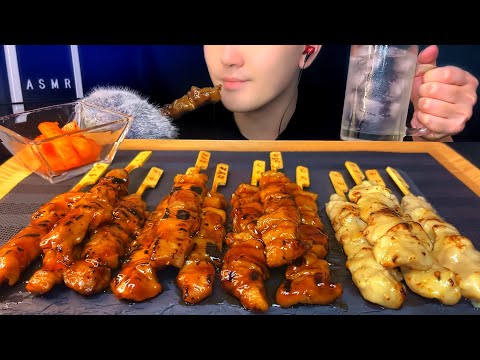 ASMR "Yakitori" Negima, Momo, Kawa, Salt sauce | Mukbang, Eating Sounds, Chewing sounds