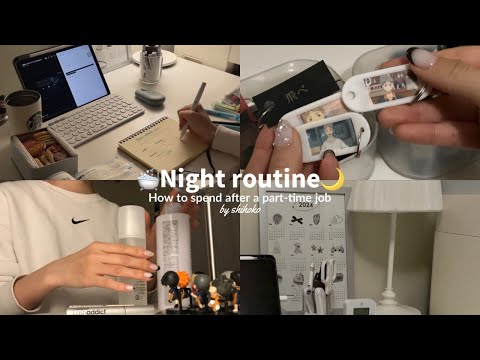 【Eng】Night routine🛁🌙|春休み大学生のバイト後の過ごし方🕯️| 睡魔と戦いながらも充実した夜 | デスク周り模様替えした｡.୨୧|スキンケア.自作オタクグッズ紹介