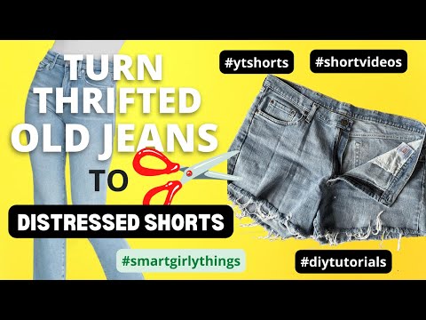 Thrifted Jeans Transformation into shorts #diy  #ytshorts