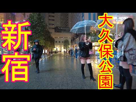 雪の大久保公園・夜の新宿歌舞伎町をお散歩！ラブホテル街 Snowy Night Walk in Tokyo Shinjuku Kabukicho, Relaxing Walk in Japan