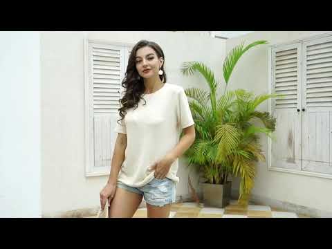 FERBIA Women Sheer Tops Loose TShirts Crochet Flowy Blouse Short Sleeve Casual Neck Top $23.88 👇👇