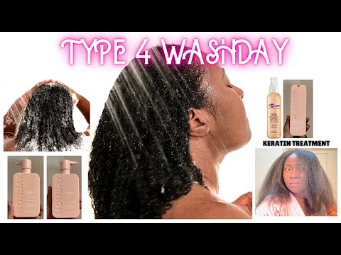 TYPE 4 HAIR WASH DAY ROUTINE | KERATIN TREATMENT FOR SPLIT ENDS