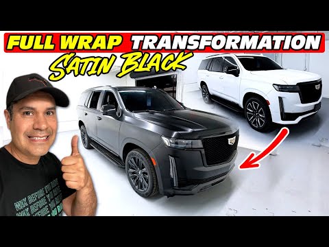 Satin Black Transformation 2024 Cadillac Escalade Full Wrap 4K