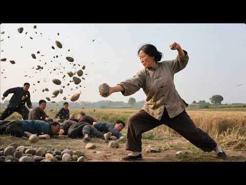 A plain village woman turns out to be a kung fu master—knocks down several men with just a stone!