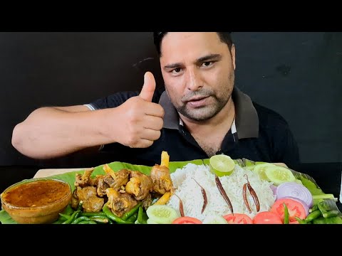 SPICY MUTTON CURRY WITH RICE AND GREEN CHILLI,SALAD EATING || ASMR EATING || #HkEats