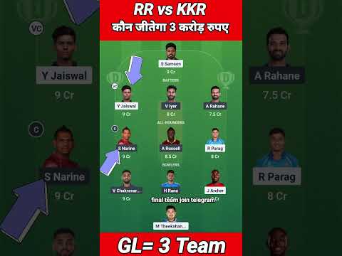 RR vs KKR Dream Team Prediction || Delhi Rajasthan vs Kolkata Match Prediction|| RR vs KKR Dream11